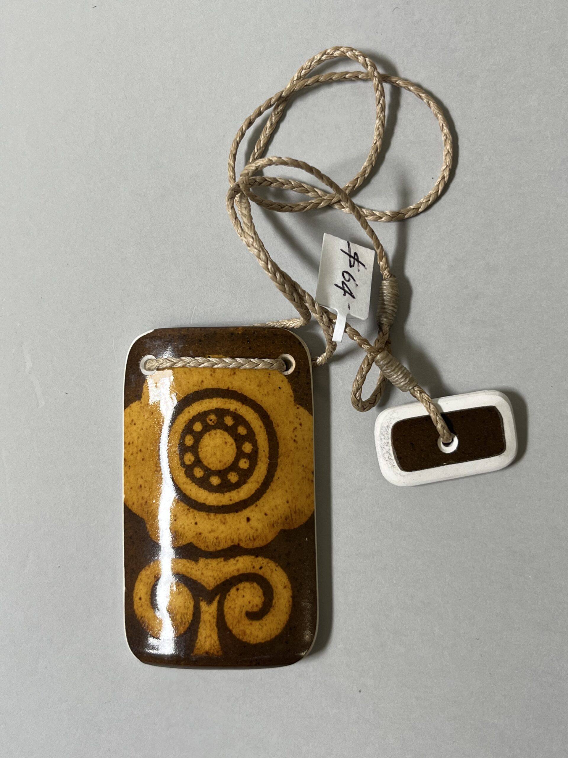 Crown Lynn Retro Flower Amber on Brown Pendant