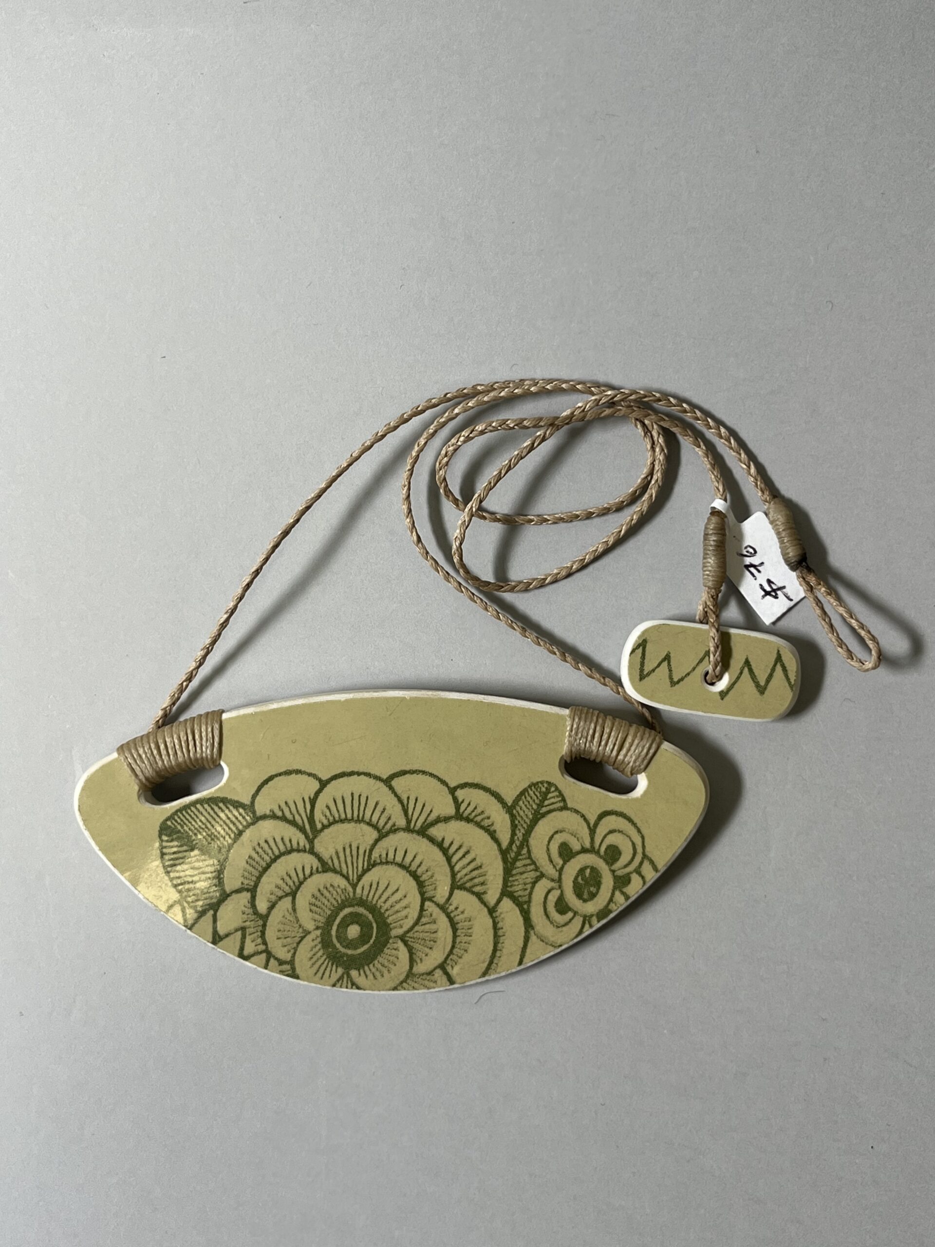 Crown Lynn Retro Floral Green on Cream Pendant
